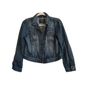 Ann‎ Taylor Loft Distressed Cropped Denim Jean Jacket Women's Size 8P Casual